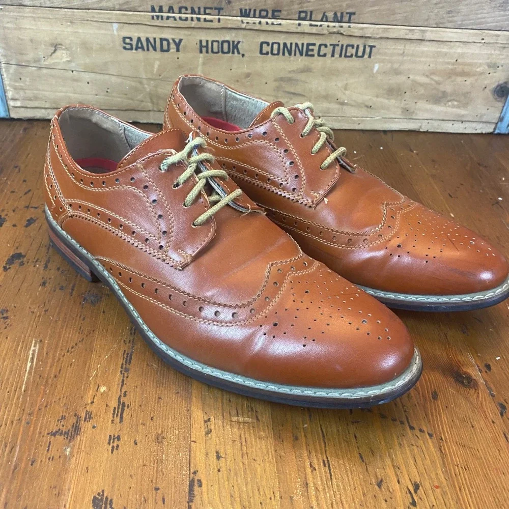 Bruno Marc Prince 03 Mens Size‎ 7.5 Brown Leather Wingtip Oxford Brogue Shoes